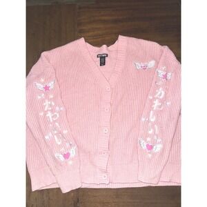 Hot Topic Pink Kawaii Harajuku Knit Sweater Cardigan Medium Y2K Pastel Cute Y2K